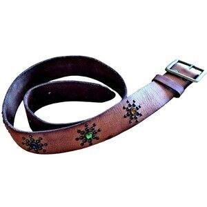 Hollister Co. Genuine Leather Belt Studs Jewels Brass Buckle M 34